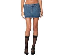 Women Denim Mini Skirts Summer Casual Solid Color Low Rise Button Up Slim Fit Jean Skirt Vintage Bodycon Wrap Skirt Streetwear (Dark Blue A, XL)