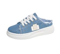 Women Denim Mules Canvas Backless Slip On Platform Sneakers Shoes Blue 6.5