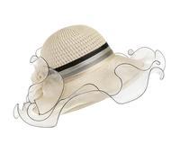 Women Derby Hat Organza Floral 1920s Elegant Lady Gatsby Hat Church Cloche Bowler Hats Wide Brim Bucket Sun Cap Bridal Wedding Dress Hats for Cocktail Tea Party (UK, Alpha, One Size, Beige)