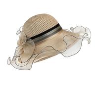 Women Derby Hat Organza Floral 1920s Elegant Lady Gatsby Hat Church Cloche Bowler Hats Wide Brim Bucket Sun Cap Bridal Wedding Dress Hats for Cocktail Tea Party (UK, Alpha, One Size, Khaki)