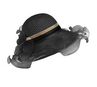Women Derby Hat Organza Floral 1920s Elegant Lady Gatsby Hat Church Cloche Bowler Hats Wide Brim Bucket Sun Cap Bridal Wedding Dress Hats for Cocktail Tea Party (UK, Alpha, One Size, Black)