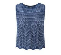 Women Designed Wave O-Neck Vest Lady Casual Solid Sleeveless Slim Fitted Knits Tank Tops Blue S(US-4)