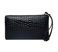 Women Detail Zip Around Long Wallet Wristlets Bag Clutch Bag Wallet Clutch Purse Quilted (Black, One Size)