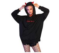 Women Devil Wings Halloween Hooded Sweatshirt Loose Long Sleeve Hoody Pullover Hooded Sweater Hoodie Pocket Tops Blouse Sweatshirt Contrast Casual Women Oversized Halloween Women's Blouse Black