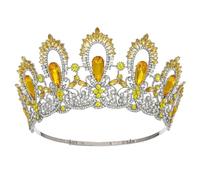 Women Diadem Bridal Crown Tiaras Hight Pageant Crown Wedding Brides Accessories Handmade Yellow