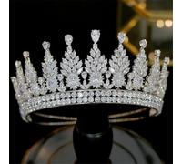 Women Diademas Headdress Bride Tiara Wedding Party Hair Accessory Big Crown Wedding Jewelry Platinum Plated White#Tiaras