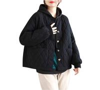 Women Diamond Quilted Jacket Long Sleeve Round Neck Jackets Diamond Quilted Jacket Fashion Casual Non Collar Lightweight Padding Coat Casual Outerwear Winter Coats with Pockets L