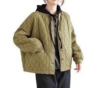 Women Diamond Quilted Jacket Long Sleeve Round Neck Jackets Diamond Quilted Jacket Fashion Casual Non Collar Lightweight Padding Coat Casual Outerwear Winter Coats with Pockets L