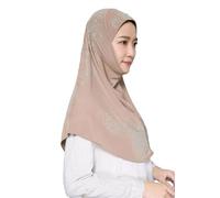 Women Diamonds Hijab Instant Scarf Islam Prayer Hijabs Pull On Head Wrap Shawls Niqab Nikab Khimar Turban 04 Khaki
