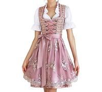 Women Dirndl Dress Oktoberfest Costume Midi Dress 3 Pieces German Dirndl Dress with Dress Shirt Apron Pink 36