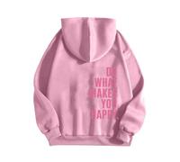 Women Do What Makes You Happy Hoodie with Pocket Casual Loose-Fit Oversized Hooded Sweatshirts Fashion Pattern Back Long Sleeve Pullover Shirts with Saying Letter Print Sweat Tops Pink