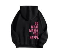 Women Do What Makes You Happy Hoodie with Pocket Casual Loose-Fit Oversized Hooded Sweatshirts Fashion Pattern Back Long Sleeve Pullover Shirts with Saying Letter Print Sweat Tops Black