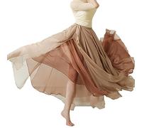 Women Double-Layer Large Swing Skirt Flowy Tie-Up Skirt Retro Maxi Chiffon Long Skirt Classical Dance Clothes Ethnic Stage Costumes Dancer Dancing Practice Performance Skirt Khaki L