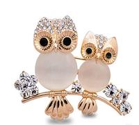 Women Double Owl Rhinestone Brooch Pin Girls Animal Alloy Crystal Breastpin Female Wedding Birthday Gift