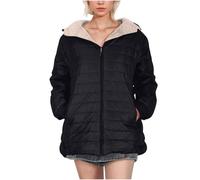 Women Down Coat Solid Color Fleece-lined Long Sleeve Puffer Quilted Cotton Zipper Hooded Jacket Ladies Autumn Winter Lamb Wool Thermal Coats Outdoor Windproof Warm Parkas Overcoat with Pockets S-5XL