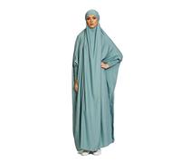 Women Dress Muslim Prayer Abaya Islamic Robe Maxi African Kaftan Turkey Islam Dubai Turkey Full Length Dress with Hijab LightGreen