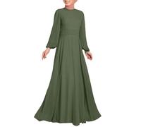 Women Dress Muslim Women Muslim Street Fashion High Waisted Design Sleeve Gown Style Long Dress (Army Green, L)