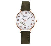 Women Dress Watch Leather Wrist Band Casual Quartz Watch Analog Wrist Watch Alloy Case Star Pattern Dial Women Watch Elegant Women Watches Silicone Watch Band (GN, One Size)