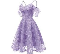 Women Dresses Clearance,Womens Retro Midi Dress Knee-Length Vintage Cocktail Party Evening Dress Ladies 1950s Swing Princess Tea A-line Dress 50's 60's Evening Party Dance Gown Purple