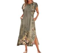 Women Dresses Denim for Prom Dress Ladies Beach Wrap Yellow Victorian Dress Cotton Summer Dresses Wrap Knee Length for Women UK Petite Clothing Blue Maxi, Green XL