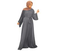 Women Dresses Elegent Women's Casual Dress Solid Muslim Dress Flare Sleeves Abaya Elegant Dress Arab Kaftan Long Sleeve Solid Dress Midi Dress Grey