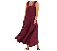 Women Dresses For Special Occasions Tea 9S Fancy Dress Plain Sleeveless Cotton Linen With Pockets Loose Tank Elegant Summer Maxi Clothes Wine Xl