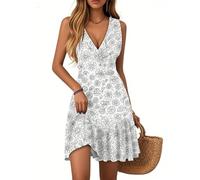 Women Dresses Midi Sleeveless Flowy Dress Casual Beach Petite for UK Elegant Prom Teenagers Sundress Wrap Bohemian Going Out Dresses for Women UK Breastfeeding Dress Linen Tunic 3-White,XXL