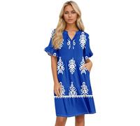 Women Dresses Purple Dress Party Cocktail for UK Boho Milkmaid Sundress Victorian Dress UK Beach Dresses Tropical Print Evening for Women Plus Size White Cowl Neck, Blue XL