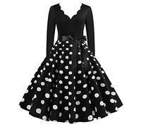 Women Dresses Sale Clearance,Ladies 1950s Dresses UK Elegant Vintage Deep V Neck Long Sleeve Retro Cocktail Swing Rockabilly Dresses Floral Style Midi Dress Tea Party Evening Prom Dresses with Belt