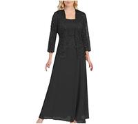 Women Dresses Sale Clearance Mother of The Bride Dress for Wedding UK 2 Pieces Lace Cardigan Set Maxi Dresses Casual Solid Sleeveles Chiffon Work Dress Half Sleeve Party Evening Long Dresses Black