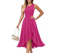 Women Dresses Sleeveless Round Neck Solid Color Formal Wedding Guest Evening Midi Ruffle Dress,Midi Shirt Dress Elegant Dresses for Women Blue Summer Ladies Wedding Guests Womens Crochet UK,u2070k