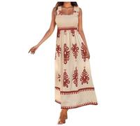 Women Dresses Summer Dresses for Women UK Fashion Sleeveless Beach Wear Dress Casual Square Neck Maxi Dresses Elegant Waist Print Tank Women's Dresses Red