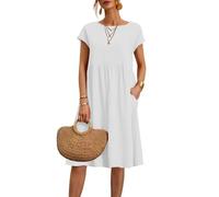Women Dresses,Try Before You Buy Womens,Women Dresses 2024 Summer Casual Comfy Cotton Short Sleeve Tunic Beach Midi Dresses with Pockets,XL,White