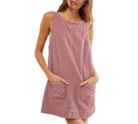 Women Dresses Women's Corduroy Overall Dress Round Neck A Line Skirtall Jumper Mini Dress Pinafore with Pockets 2024 Long Dresses for Women UK (Pink, S)