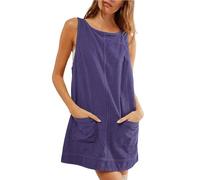 Women Dresses Women's Corduroy Overall Dress Round Neck A Line Skirtall Jumper Mini Dress Pinafore with Pockets 2024 Long Dresses for Women UK (Purple, L)