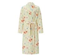 Women Dressing Gown Flannel Robe Floral Print Shawl Collar Bathrobe Hotel Spa Party Long Kimono Robe with Belt (A-Yellow, M)