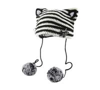 Women Ear Hat with Pom Poms Star Goth Crochet Knitted Skully Caps Alt Clothes Mad Hat Toddler (Black, One Size)