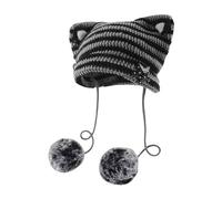 Women Ear Hat with Pom Poms Star Goth Crochet Knitted Skully Caps Alt Clothes Trapper Knit Hat (Dark Gray, One Size)