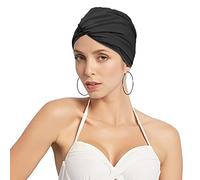 Women Ear Protection Swim Cap Nylon Spandex Stretchable Shower Bathing Cap Soft Cross Beanie Surfing Hat Chemo Turban Style Night Sleep Hat for Long Hair Dreadlocks Weaves Curls