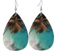 Women Earring Caribbean Islands Print Teardrop Leather Earrings Lightweight Leather Dangle Drop Earrings Novelty Women Earring For Decorations Girl Mother’S Day