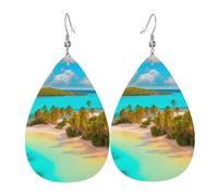 Women Earring Caribbean Scenery Drop Earrings Lightweight Teardrop Leather Earrings Novelty Earring For Women For Girl Mother’S Day Decorations