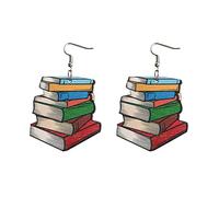 Women Earring for Ramadan Days Easter Reading Book Earrings Reading Rainbow Love Wood Earrings Fashion Cute Student Teacher Present Earrings Clip on Women