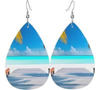 Women Earring Maldives Holidays Print Leather Teardrop Earrings Decorative Leather Dangle Drop Earrings Novelty Earring For Decorations Girl Anniversary