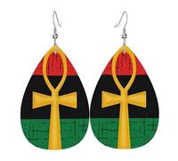 Women Earring Red And Green Ankh Egyptian Gods Symbol Teardrop Leather Earrings Lightweight Leather Earrings Novelty Dangle Earring For Girl Ladies Decorations