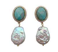 Women Earrings 16x20mm Freshwater White Pearl 17x20mm Stones Dangle Earring Fashion Designer Jewelry