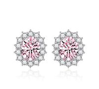 Women Earrings, 925 Sterling Silver Earrings Studs Pink Cubic Zirconia Oval 12.4X10.5mm for Aunt Mother'S Day Jewelry Simple