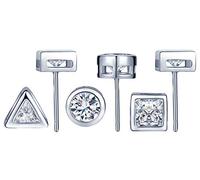 Women Earrings 925 Sterling Silver Set of 3 Pairs Stud Earrings - Square, Triangle, Round Cubic Zirconia Earrings