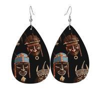 Women Earrings African Ritual Ethnic Tribal Long Earring Printed Retro Leather Teardrop Earrings, For Festival, Party, New Year