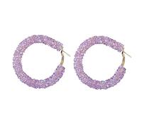 Women Earrings Bohemian Shiny Glitter Sequins Hoop Earrings Wrapped Gold Plated Circle Statement Rhinestone Dangle Drop Earrings For Women Girls Boho Large (Purple, One Size)