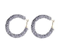 Women Earrings Bohemian Shiny Glitter Sequins Hoop Earrings Wrapped Gold Plated Circle Statement Rhinestone Dangle Drop Earrings For Women Girls Boho Large (Grey, One Size)